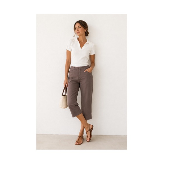 Eileen Fisher Pants - Eileen Fisher Taupe Brown Cropped Twill Pants Womens M Mid Rise Straight Leg